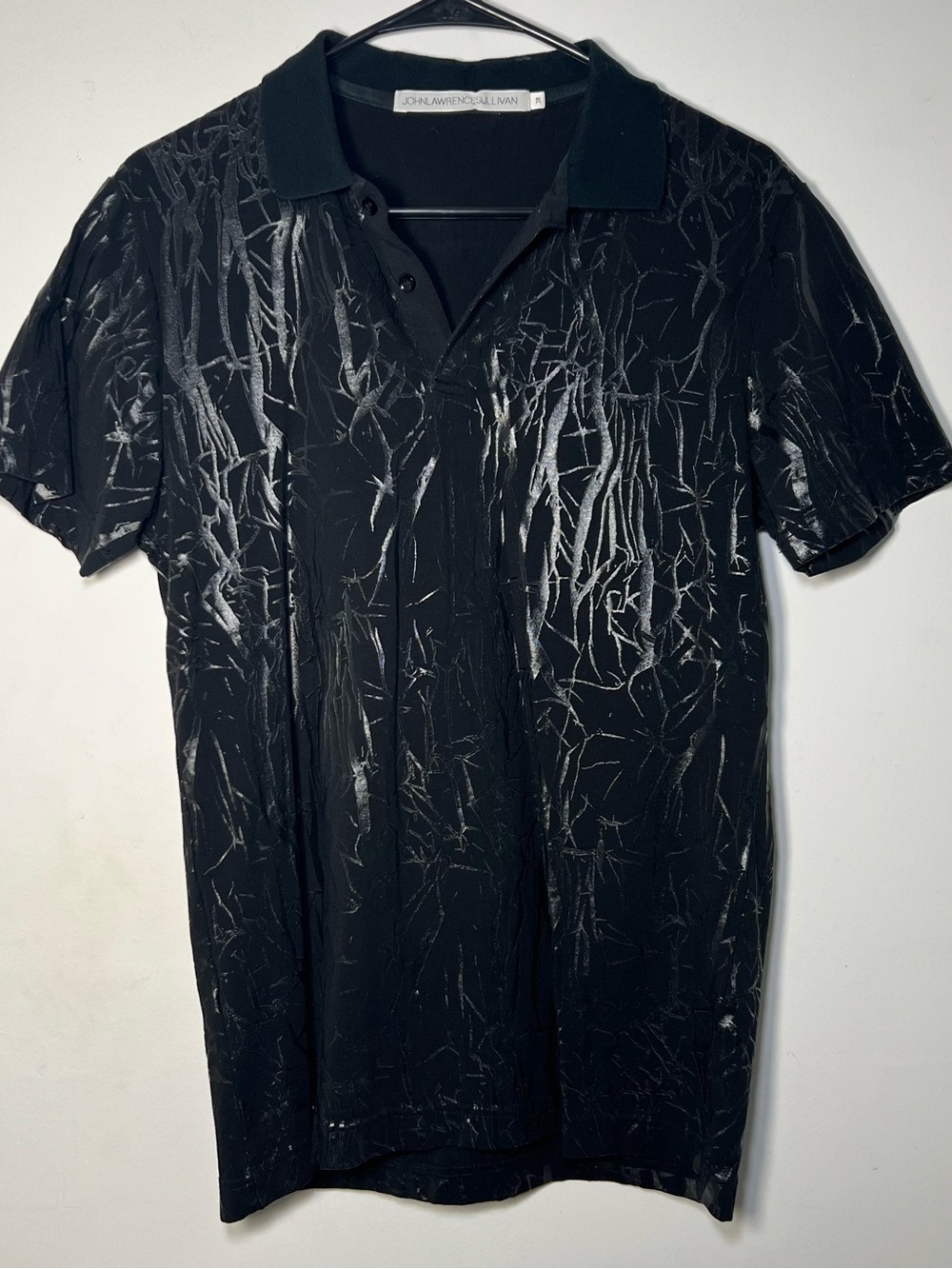 John Lawrence Sullivan Black Abstract Polo Print Shirt Size 38 Japanese Designer - Picture 2 of 15